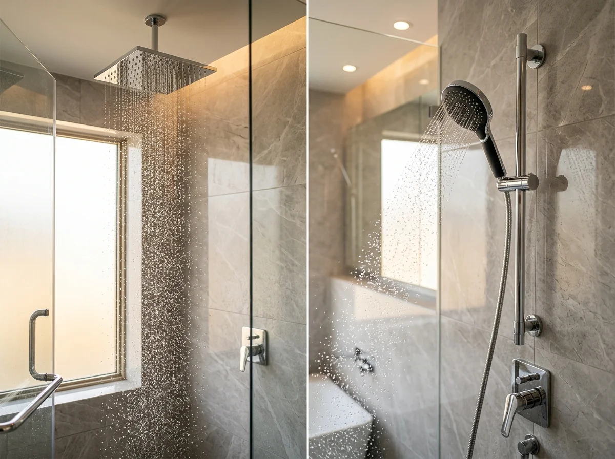 Rain shower head and handheld shower comparison for bathroom planning